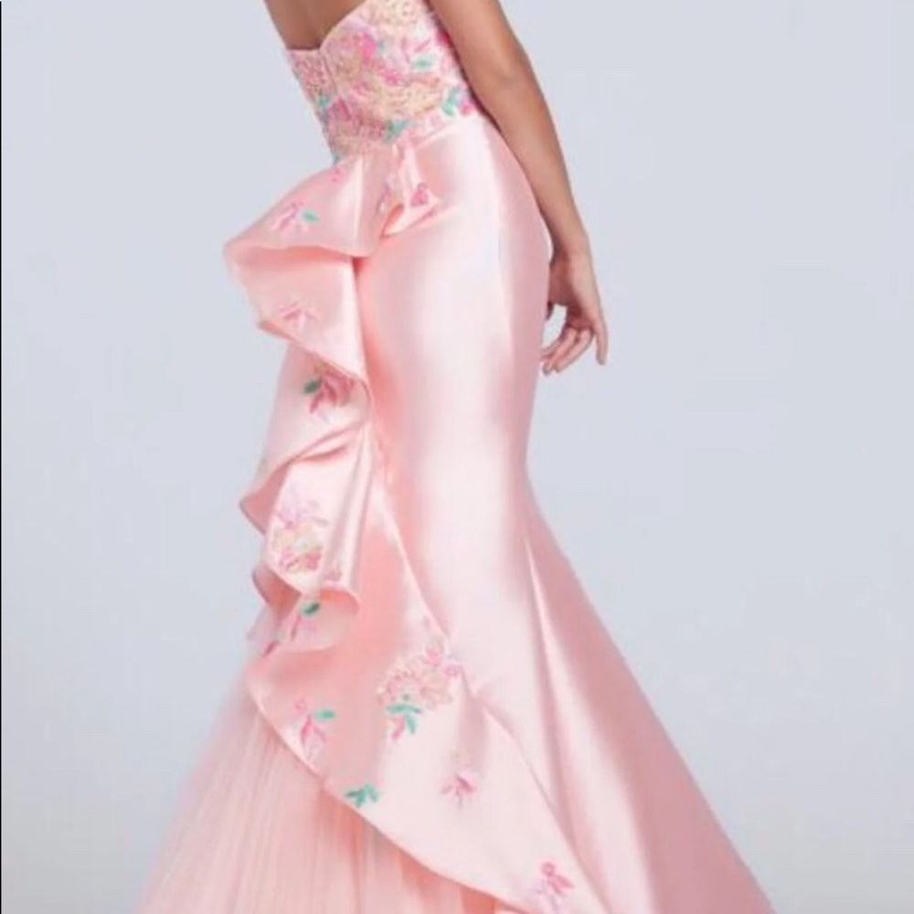Ellie Wilde Pink Floral Ruffle Train